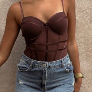 Chocolate Mesh Corset Bodysuit